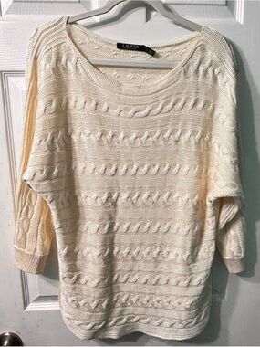 Ralph Lauren Cream Cable-Knit Scoop-Neck Sweater